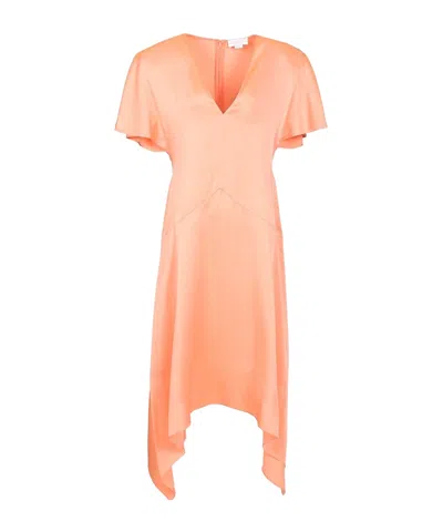 Stella Mccartney V-neck Asymmetric Satin Midi Dress In Pink