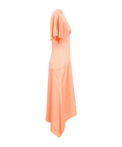Stella Mccartney V-neck Asymmetric Satin Midi Dress In Pink