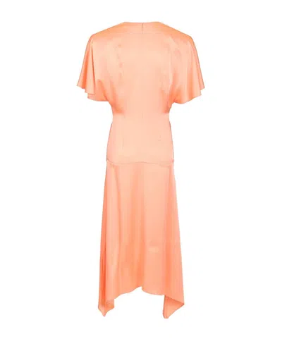 Stella Mccartney V-neck Asymmetric Satin Midi Dress In Pink
