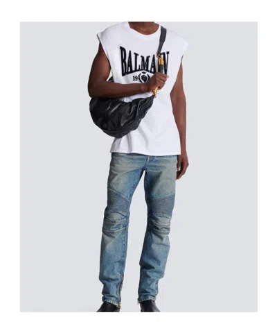 Balmain Sleeveless Crew Neck Nylon Silk Top In White