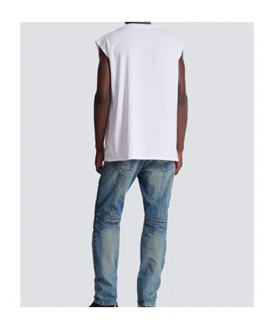 Balmain Sleeveless Crew Neck Nylon Silk Top In White