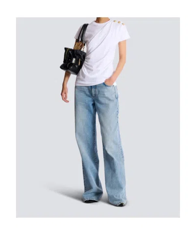 Balmain Cotton T-shirt With Button Detail And Draped Design In White