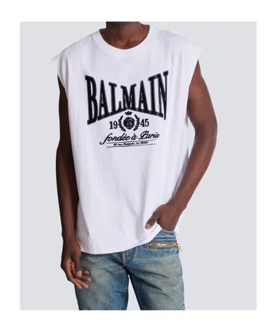Balmain Sleeveless Crew Neck Nylon Silk Top In White