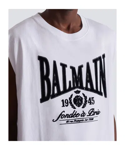 Balmain Sleeveless Crew Neck Nylon Silk Top In White