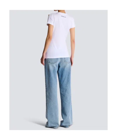 Balmain Cotton T-shirt With Button Detail And Draped Design In White