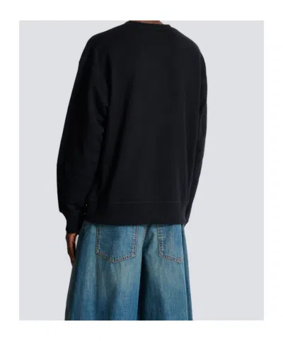 Balmain Cotton Sweatshirt With Pb Embroidery In Black
