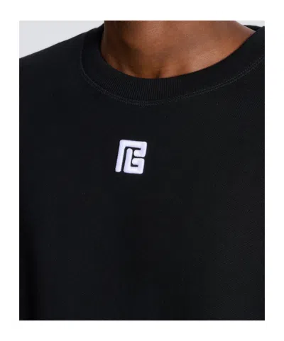 Balmain Cotton Sweatshirt With Pb Embroidery In Black