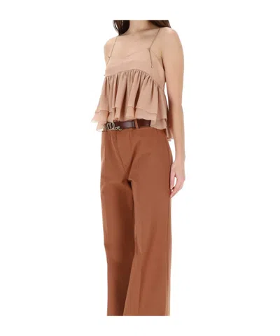 Chloé Tiered Ruffle Organic Silk Georgette Babydoll Top In Neutral