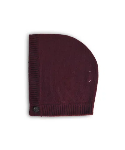 Maison Margiela Virgin Wool Hood Button Detail Knit In Burgundy
