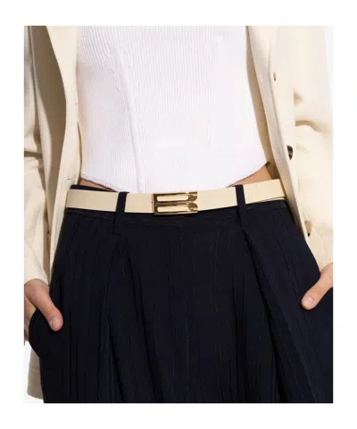 Victoria Beckham Frame Leather Belt Adjustable Smooth Finish In Neutral