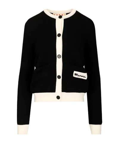 Marni Logo Patch Kntted Cardigan In Black