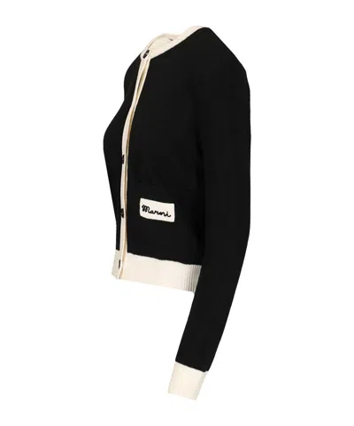 Marni Logo Patch Kntted Cardigan In Black