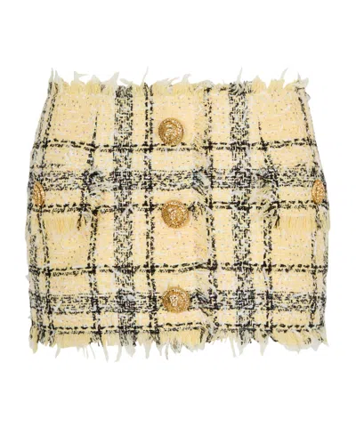 Balmain Glitter Tweed Mini Skirt In Nude