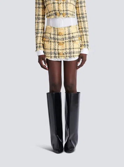 Balmain Glitter Tweed Mini Skirt In Nude