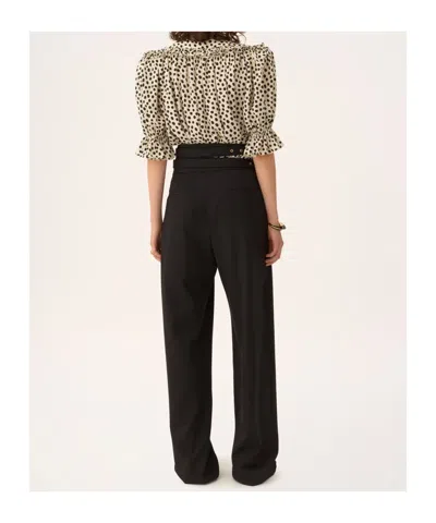 Chloé Buckle Keyhole High Waist Wool Straight Leg Pants In Black