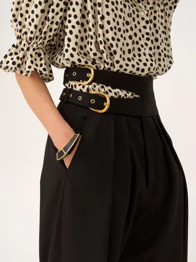 Chloé Buckle Keyhole High Waist Wool Straight Leg Pants In Black