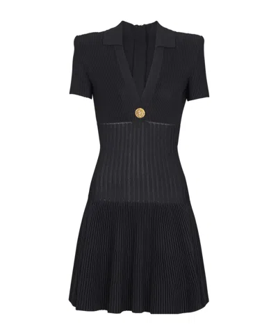 Balmain Button-embellished Knitted Dress In Black