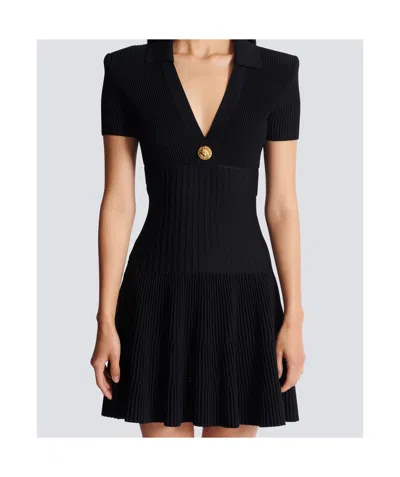 Balmain Button-embellished Knitted Dress In Black