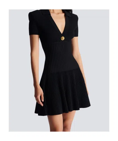Balmain Button-embellished Knitted Dress In Black