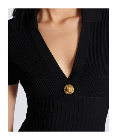 Balmain Button-embellished Knitted Dress In Black