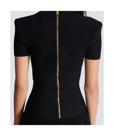 Balmain Button-embellished Knitted Dress In Black