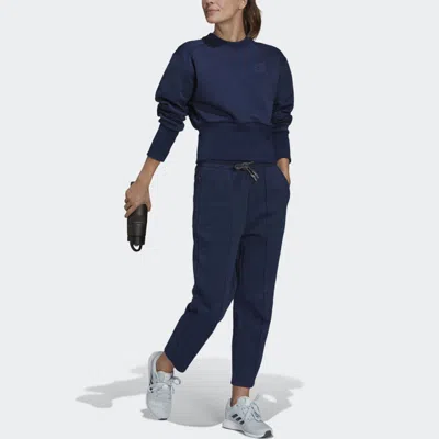 Adidas Originals (wmns) Adidas X Karlie Kloss Crossover Sweat Crew Solid Color Splicing Sports Pullover Hoodless Hood In Blue