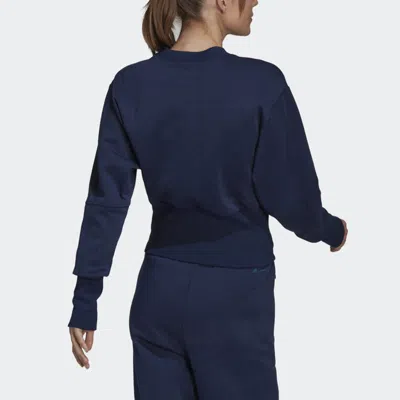 Adidas Originals (wmns) Adidas X Karlie Kloss Crossover Sweat Crew Solid Color Splicing Sports Pullover Hoodless Hood In Blue
