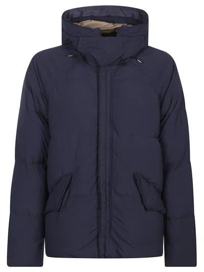 Ten C Down Parka With Hooded Design And Quilted Texture In Blue