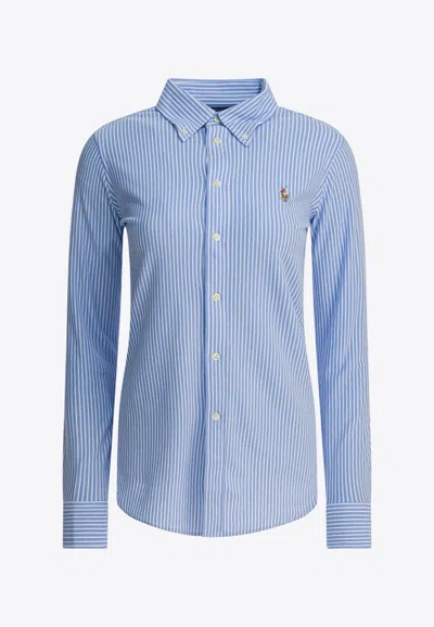 Polo Ralph Lauren Oxford Striped Long-sleeved Shirt In Blue