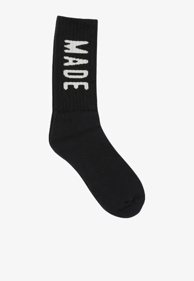 Human Made Stylish Crew Socks With Bold Text Design In Black