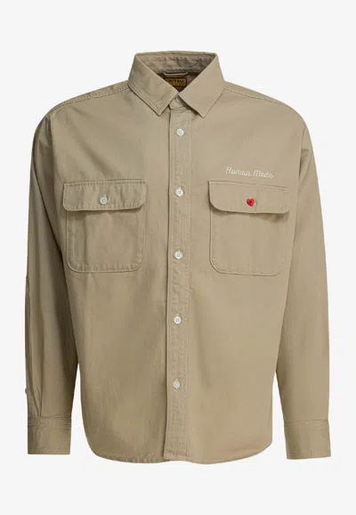 Human Made Overshirt Jacket With Print Jackets And Coats Beige In Brown