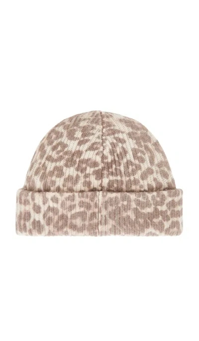 Ganni Womens Leopard Graphic Print Wool Blend Beanie In Brown