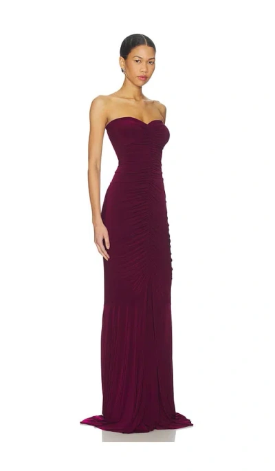 Norma Kamali X Revolve Strapless Shirred Front Fishtail Gown In Purple