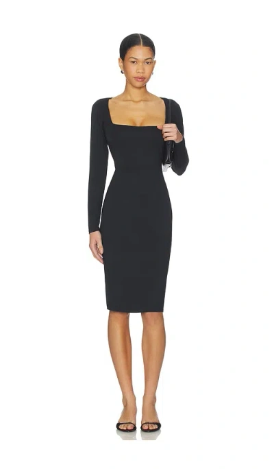 Skims Smooth Layers Square Neck Long Sleeve Midi Dress In Black