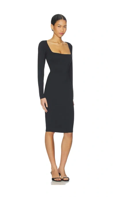 Skims Smooth Layers Square Neck Long Sleeve Midi Dress In Black
