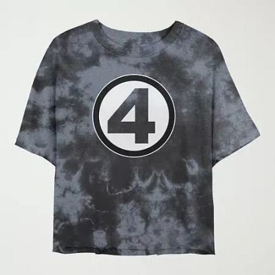 Novelty T-shirts Fantastic 4 Cropped Tee Womens Juniors Crew Neck Short Sleeve Graphic T-shirt In Black
