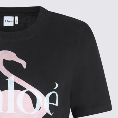 Chloé Women Black Crewneck T-shirt With Maxi Logo Print On The Front In Cotton Woman In Black