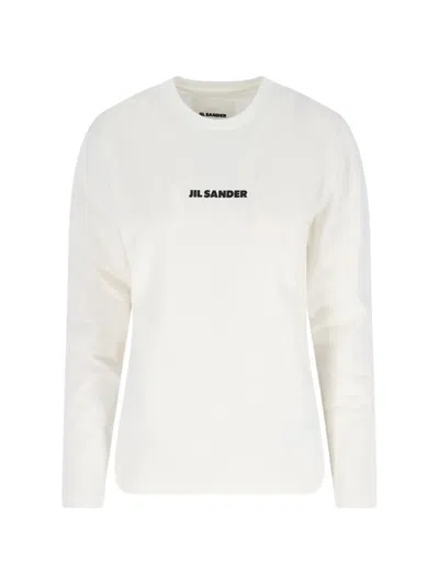 Jil Sander Crew Neck Long Sleeve Boxy Fit Printed Logo Sweatshirt In White
