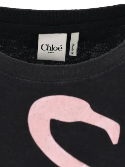 Chloé Women Black Crewneck T-shirt With Maxi Logo Print On The Front In Cotton Woman In Black