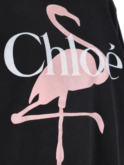 Chloé Women Black Crewneck T-shirt With Maxi Logo Print On The Front In Cotton Woman In Black