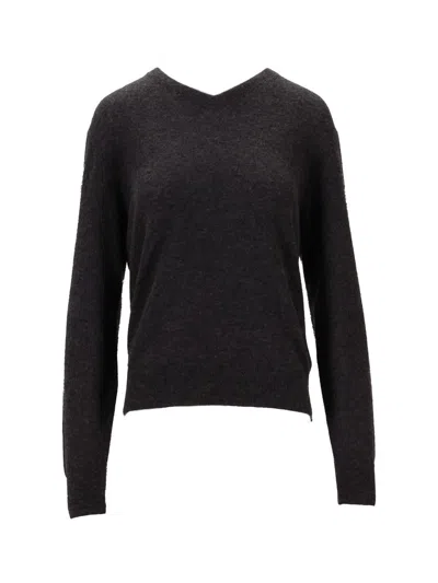 Saint Laurent Cashmere Silk V Neck Knit Sweater In Multi