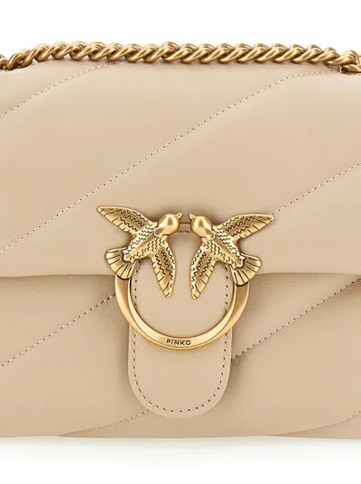 Pinko 'love Classic Puff' Beige Crossbody Bag With Diagonal Maxi Quilting In Leather Woman In Sand