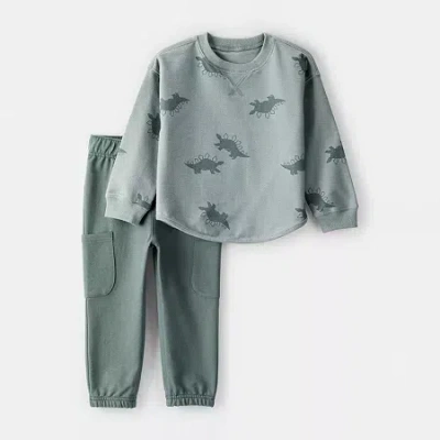 Carter's Baby Boys 2-piece Dinosaur Print T-shirt And Pants Set In Gray