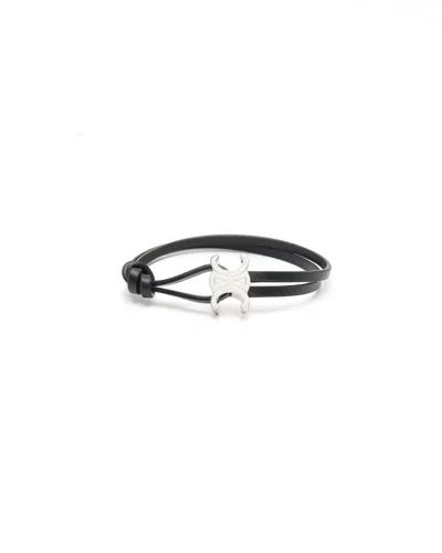 Celine Céline Triomphe Bracelet Leather In Black