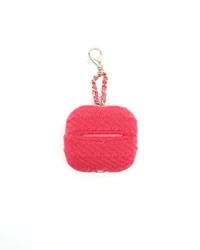 Pre-owned Chanel Tweed Airpods Pro Case In Pink
