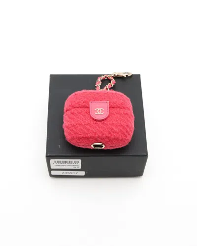 Pre-owned Chanel Tweed Airpods Pro Case In Pink