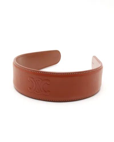 Celine Céline Triomphe Headband In Calfskin In Brown