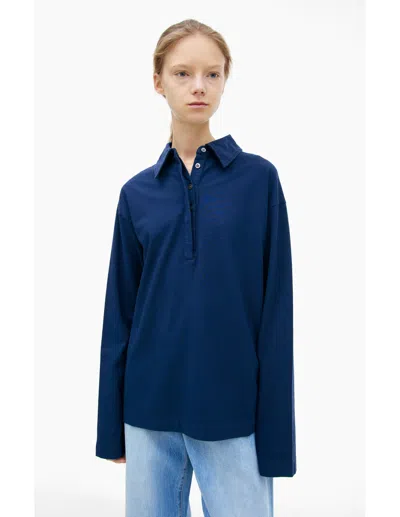 The Row Basic Cotton Polo In Blue