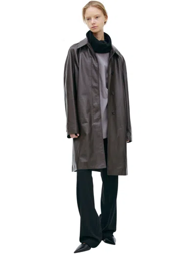 The Row Brown Leather Coat In Brown