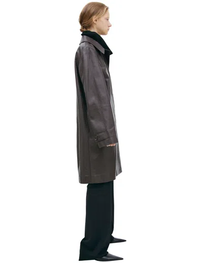 The Row Brown Leather Coat In Brown